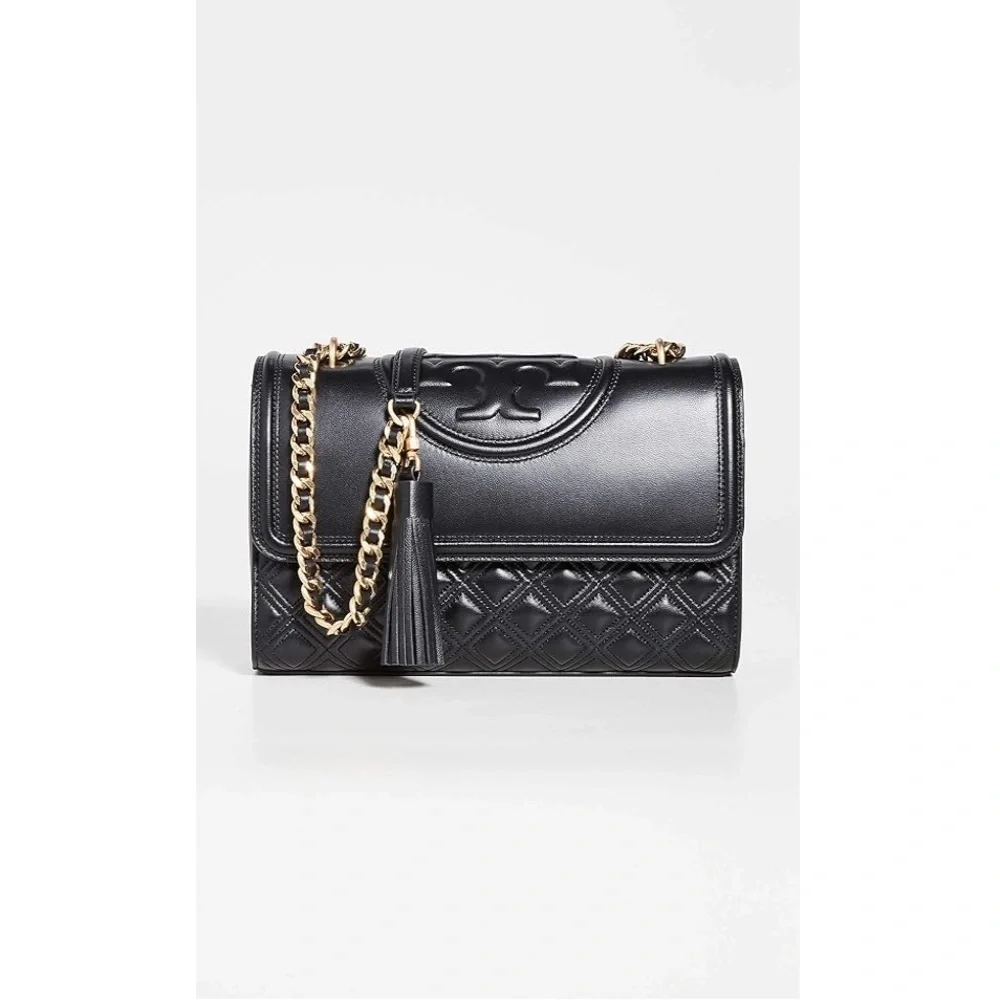 Tory Burch Black Quilted Fleming Convertible Leather Shoulder Bag Gold Chain NWT